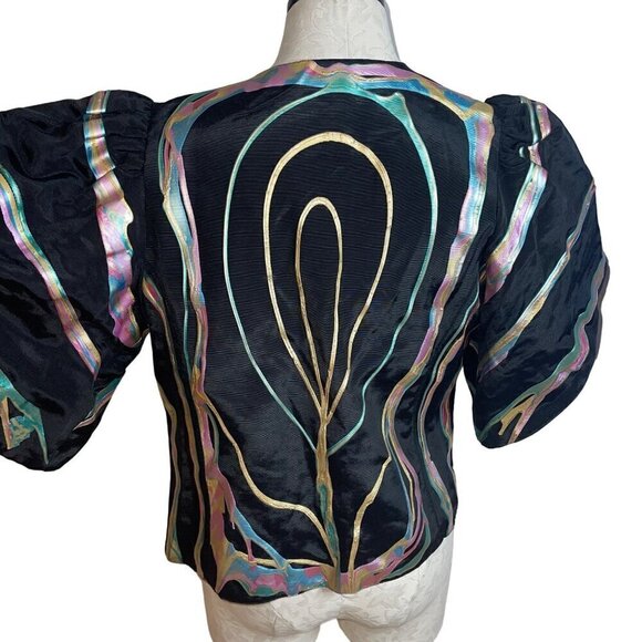 Terry Toni Vintage Womens Jacket and Bag Set Size Small Black Hand Painted - Picture 3 of 10